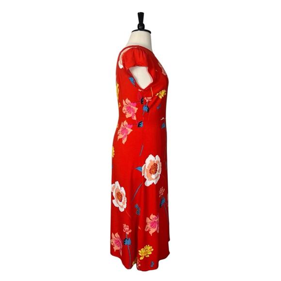 LOFT Midi Dress Cap Sleeves A-line Red Pink Multi Floral Women’s Plus Size 14 - Picture 3 of 10